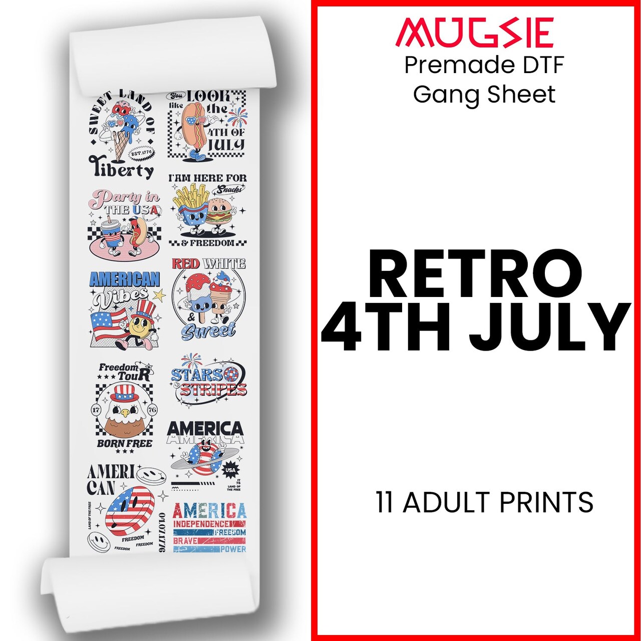 Retro 4th July DTF Transfer Gang Sheets - 22x60 Direct-to-Film